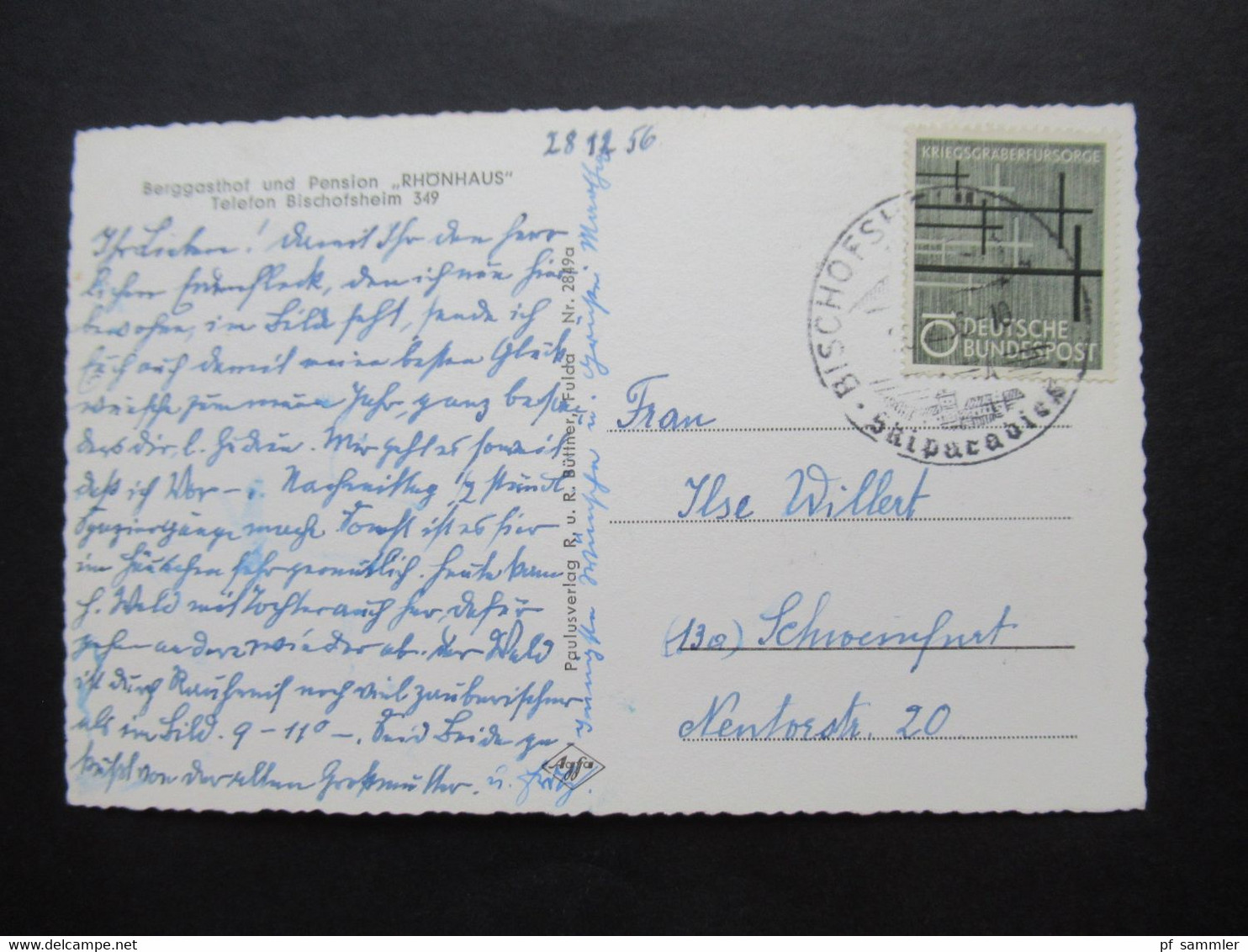 BRD 1956 Michel Nr.248 EF Mit Sonderstempel Echtfoto AK Berggasthof Und Pension Rhönhaus Bischofsheim - Hotels & Restaurants