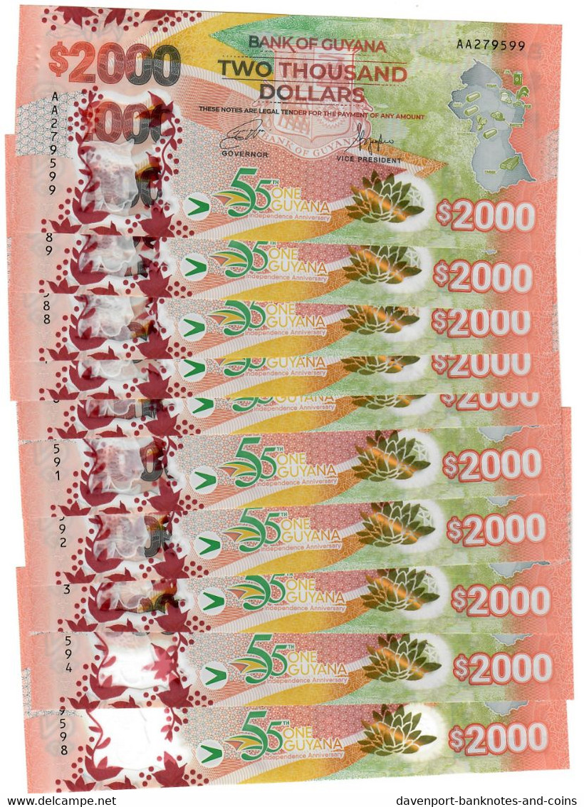 Guyana 10x 2000 Dollars 2022 UNC - Guyana