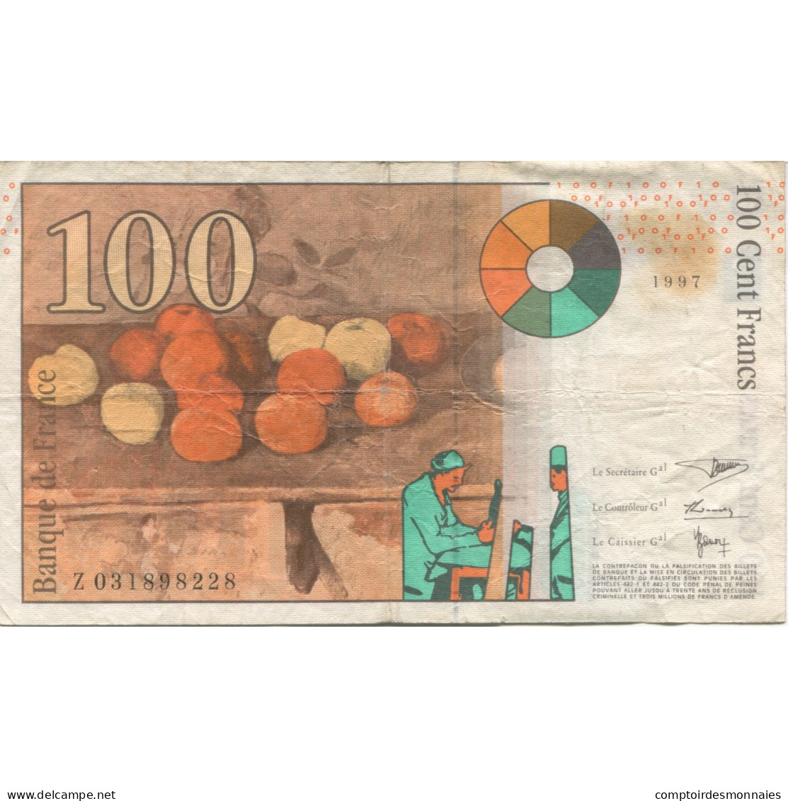 France, 100 Francs, 1997, 1997, TB, Fayette:74.01, KM:158a - 100 F 1997-1998 ''Cézanne''