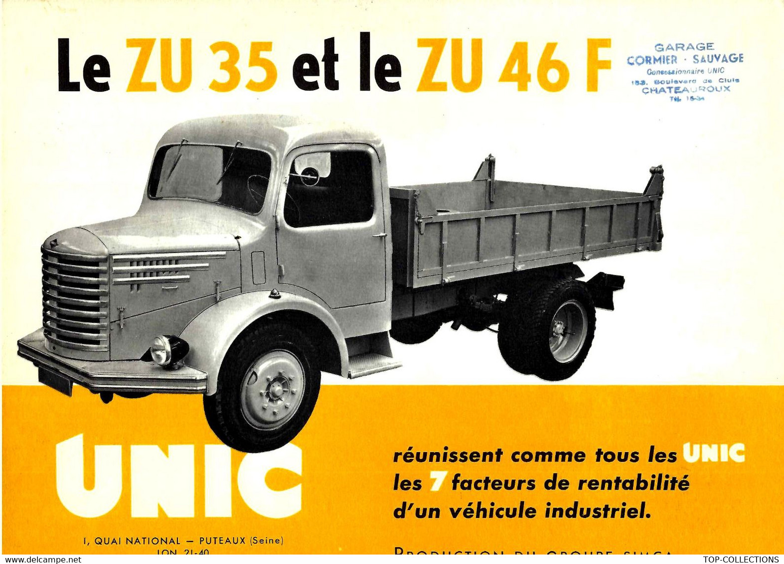 DEPLIANT PUBLICITAIRE GRAND FORMAT CAMION UNIC PUTEAUX Région Paris 4 PAGES ETAT TRES BON Non Plié SCANS DES 4 PAGES - Publicités