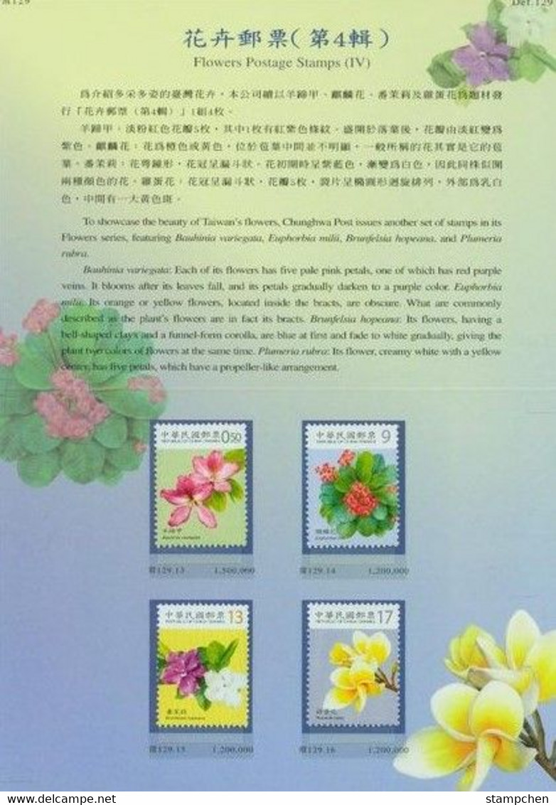 Folder Taiwan 2010 Flower Stamps (IV)  Flora Plant - Unused Stamps
