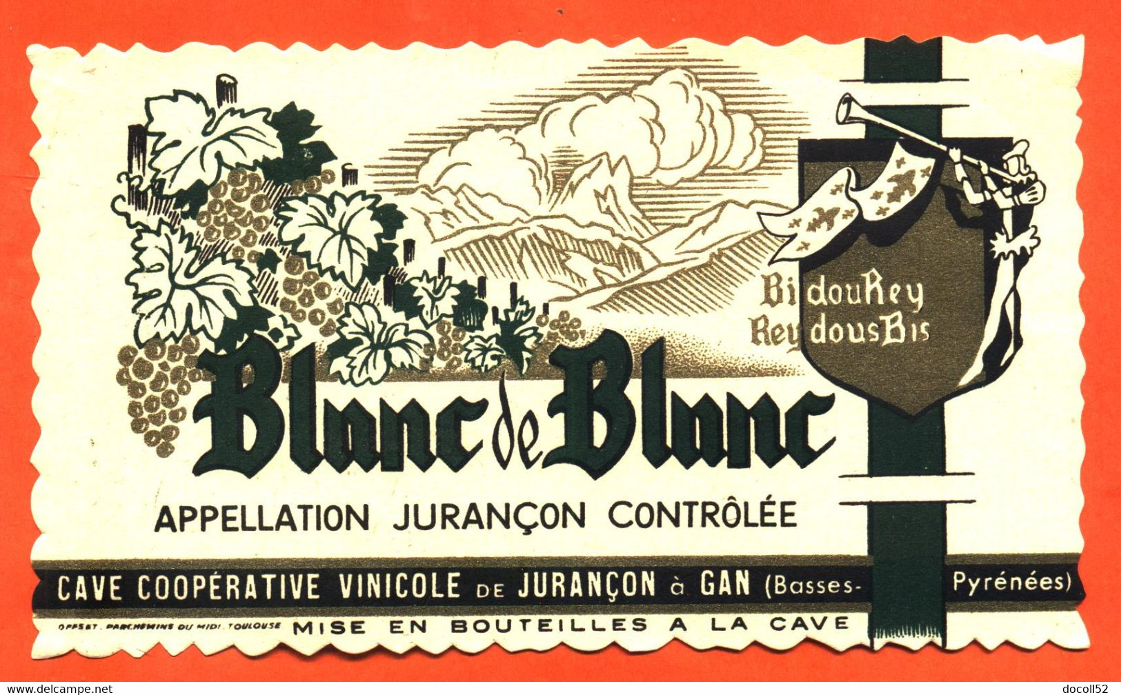 Etiquette Ancienne Neuve De Vin Jurançon Blanc De Blanc Cave Vinicole à Gan - Languedoc-Roussillon