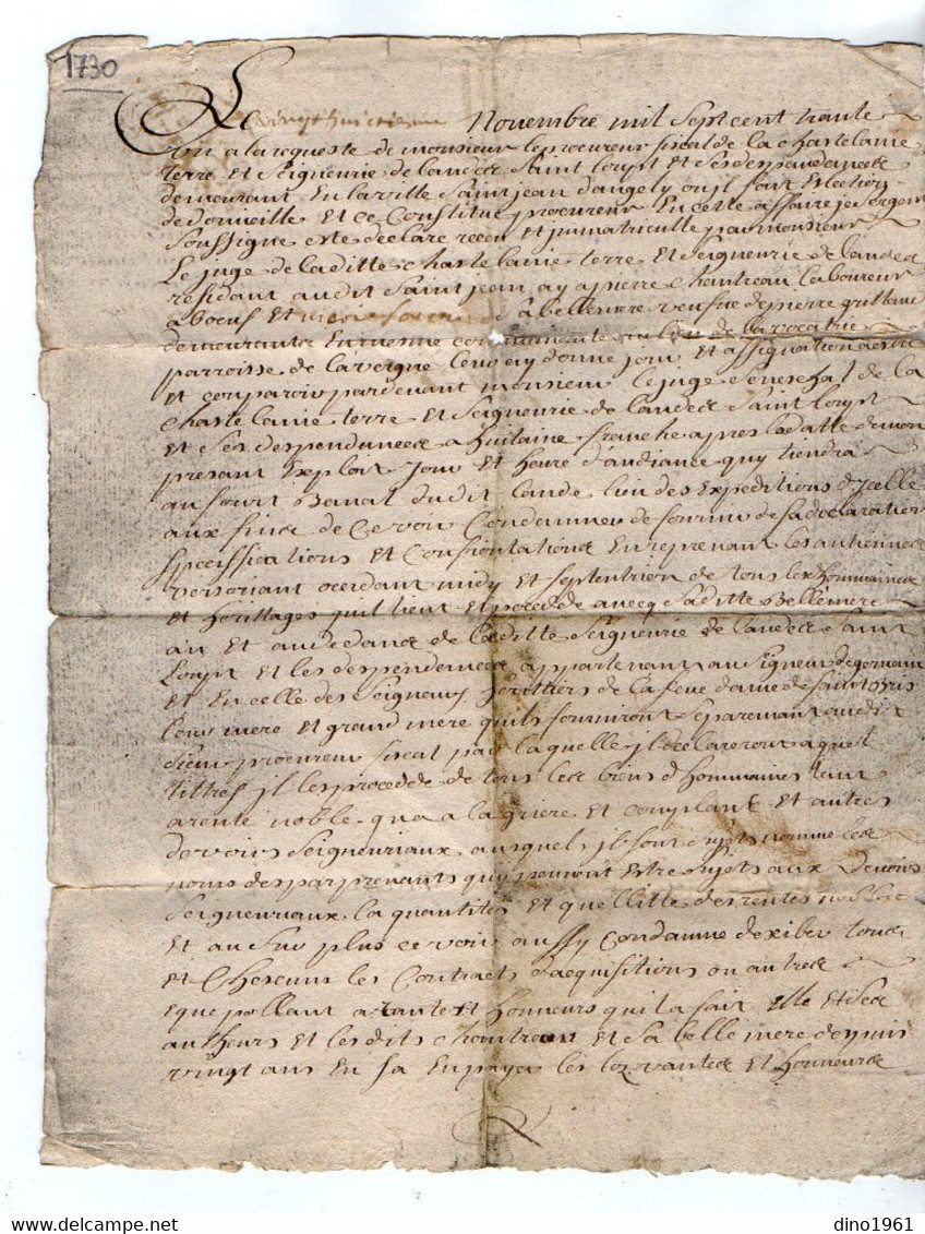 VP19.309 - Cachet De Généralité De LA ROCHELLE - Acte De 1730 - SAINT JEAN D'ANGELY X Seigneurie De LANDES &  SAINT LOUP - Seals Of Generality
