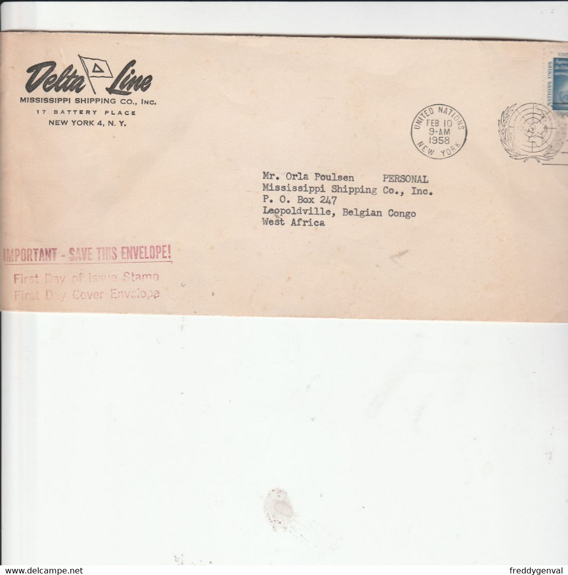 DELTA LINE FIRST DAY COVER ENVELOPE - Estados Unidos