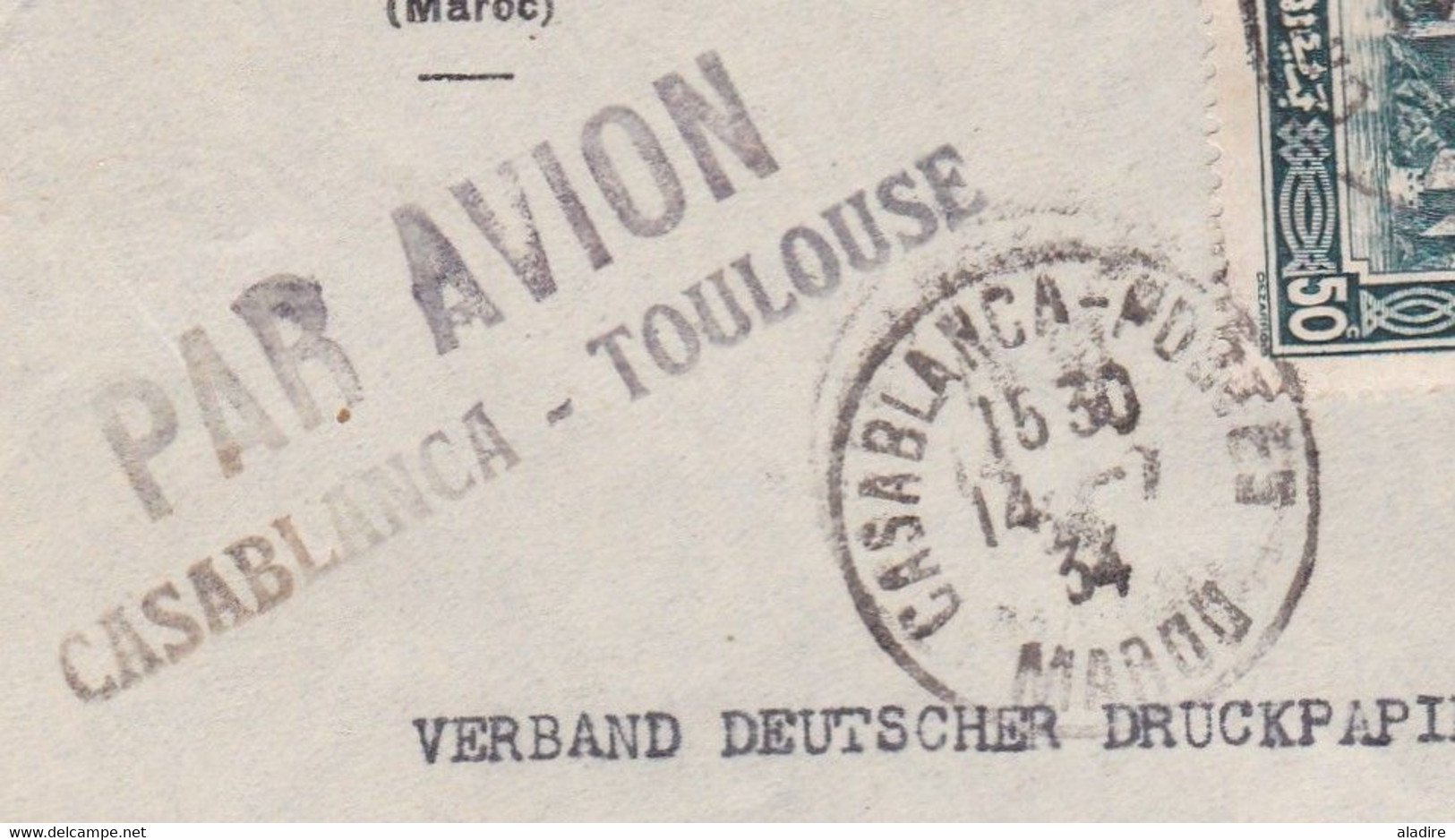 1934 - Enveloppe PAR AVION De Casablanca à Toulouse - Vers BERLIN, Allemagne - Affranchissement 3f50 - Luchtpost