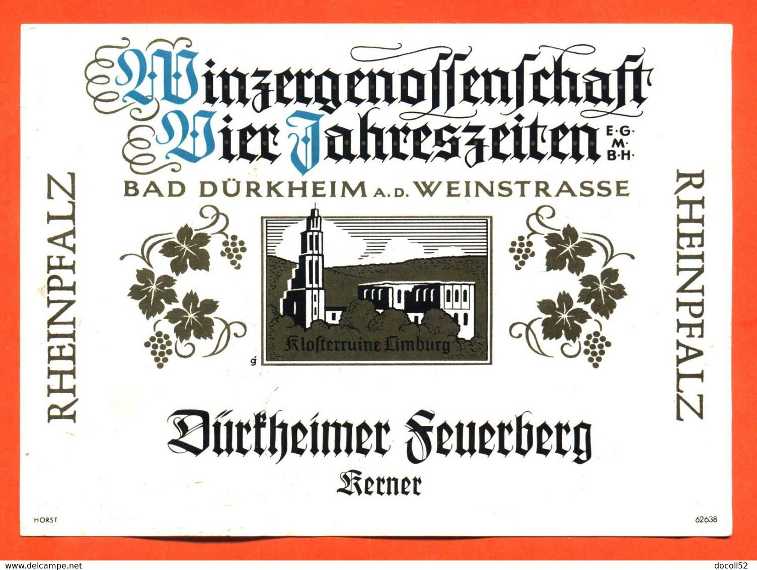 Etiquette De Vin D'alsace D'allemagne Winzergenoffenfchaft Durfheimer Seuerberg Rheinpfalz- 70 Cl - Riesling