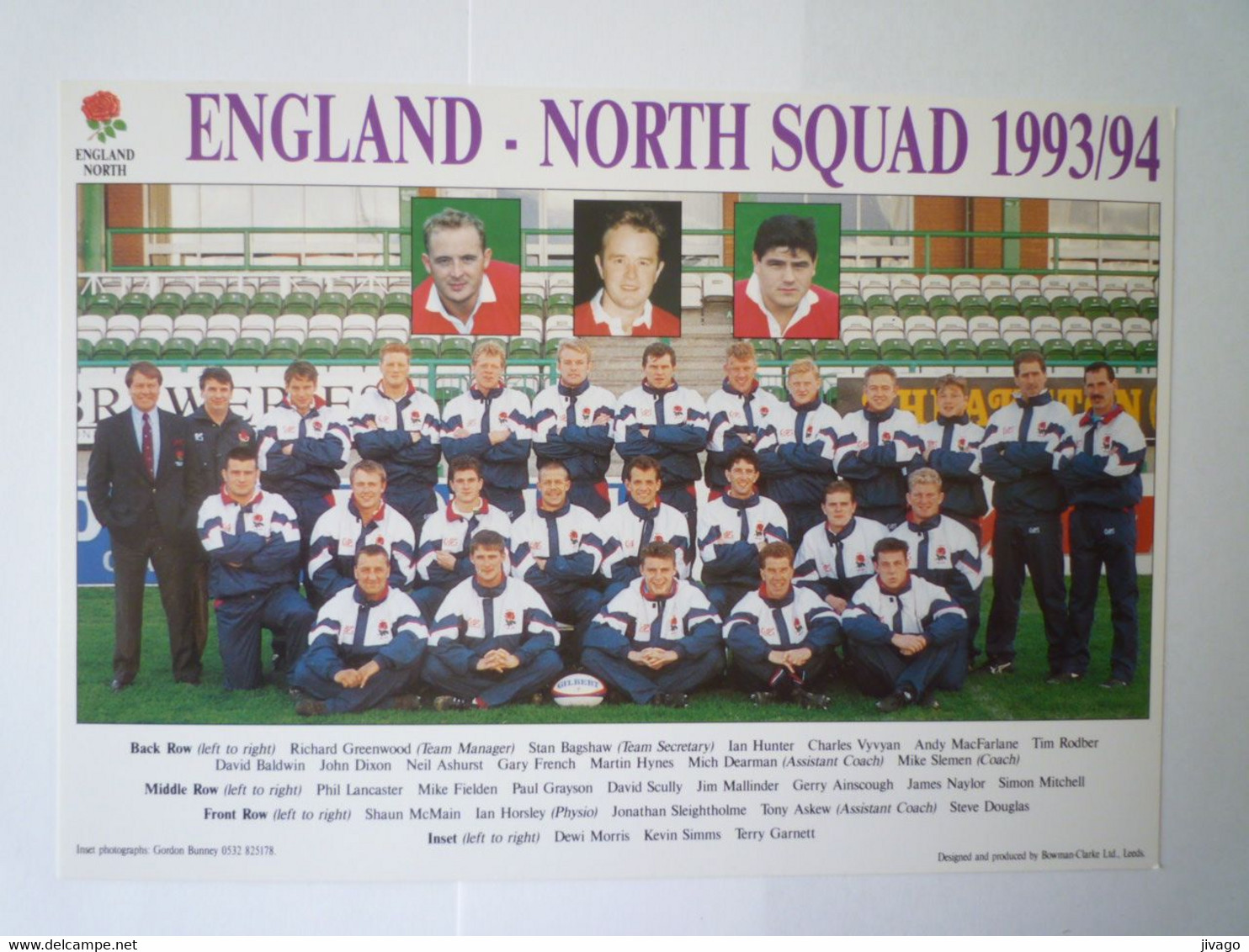 2022 - 1047  RUGBY  :  ENGLAND  -  NORTH SQUAD  1993 / 1994  (format 21 X 15cm)   XXX - Rugby