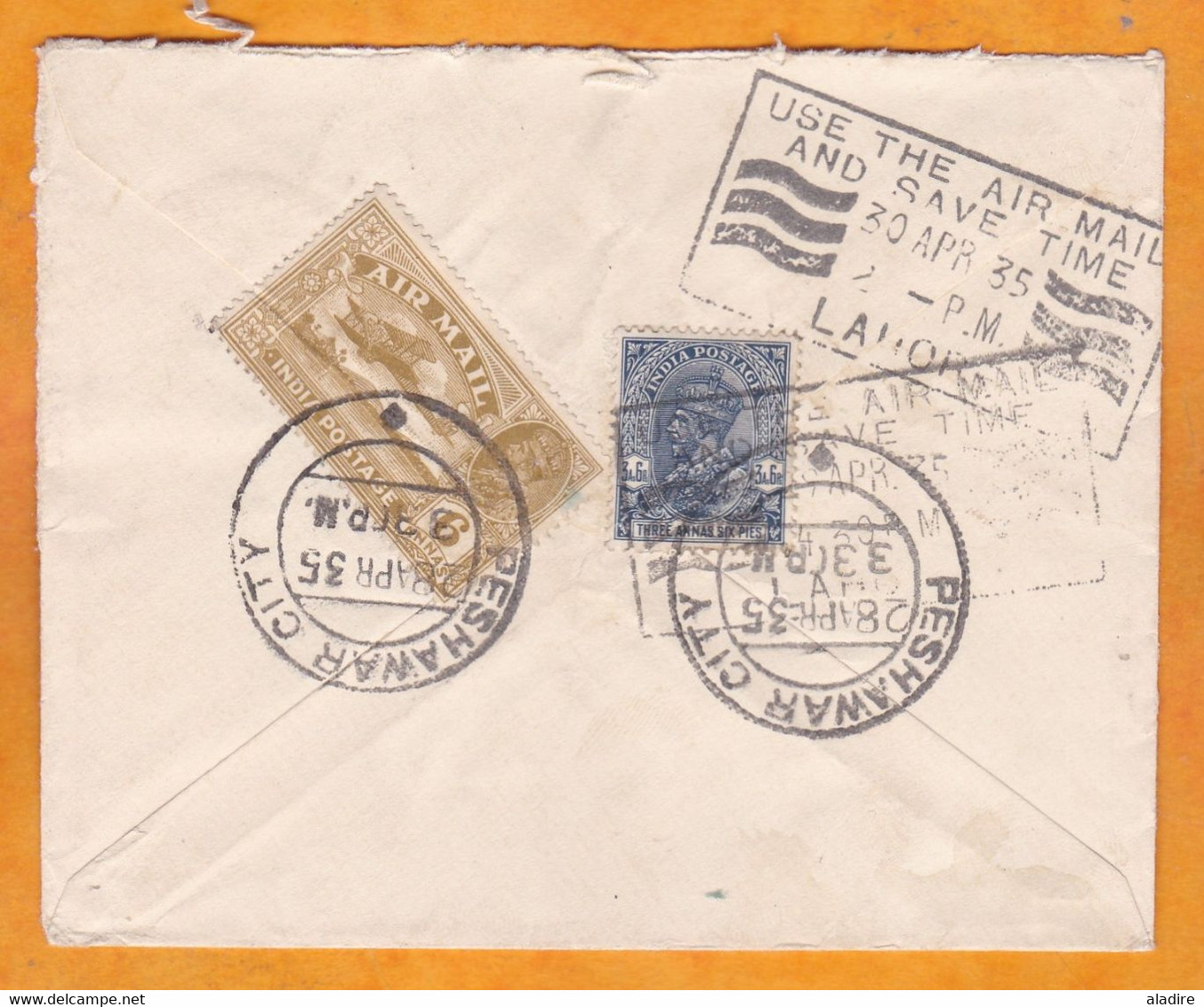 1935 - Enveloppe PAR AVION De PESHAWAR Vers WEISENBURG, Allemagne - USE THE AIR MAIL Ad - 1911-35 King George V