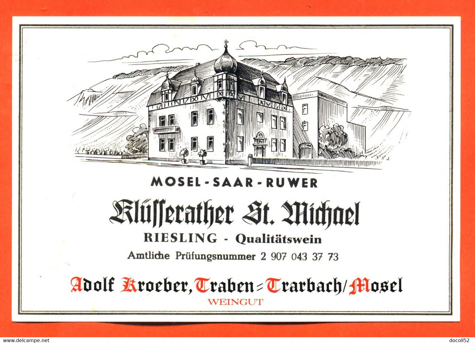 Etiquette Ancienne De Vin De Moselle Saar Ruwer Klufferather Saint Michael Adolf Kroeber à Trarbach - Riesling