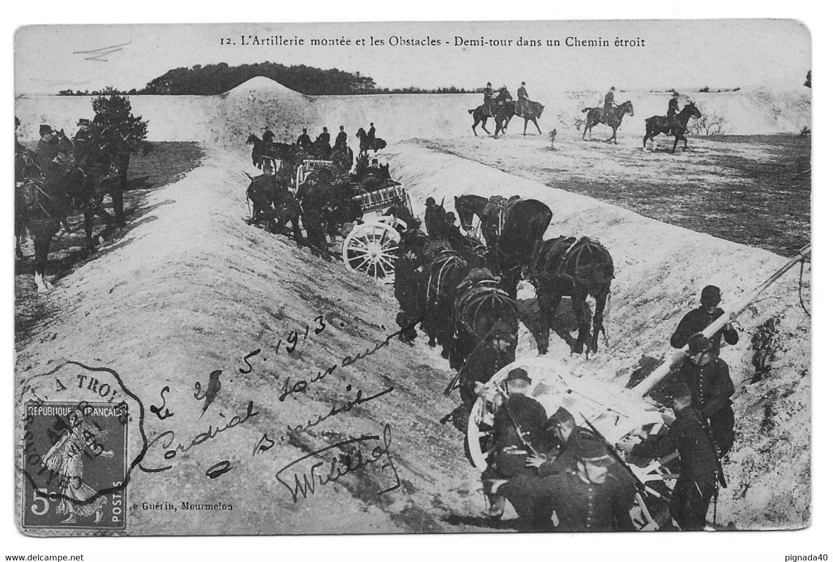 CPA, L'artillerie Montée Et Les Obstacles-Demi Tour Dans Un Chemin étroit, Chevaux, Charrette, Cavaliers, Poilus - Manoeuvres