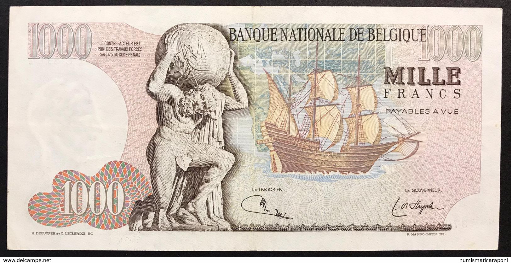 Belgio Belgium  1000 Francs 1975 Pick#136 Q.spl Lotto 3789 - 500 Francs