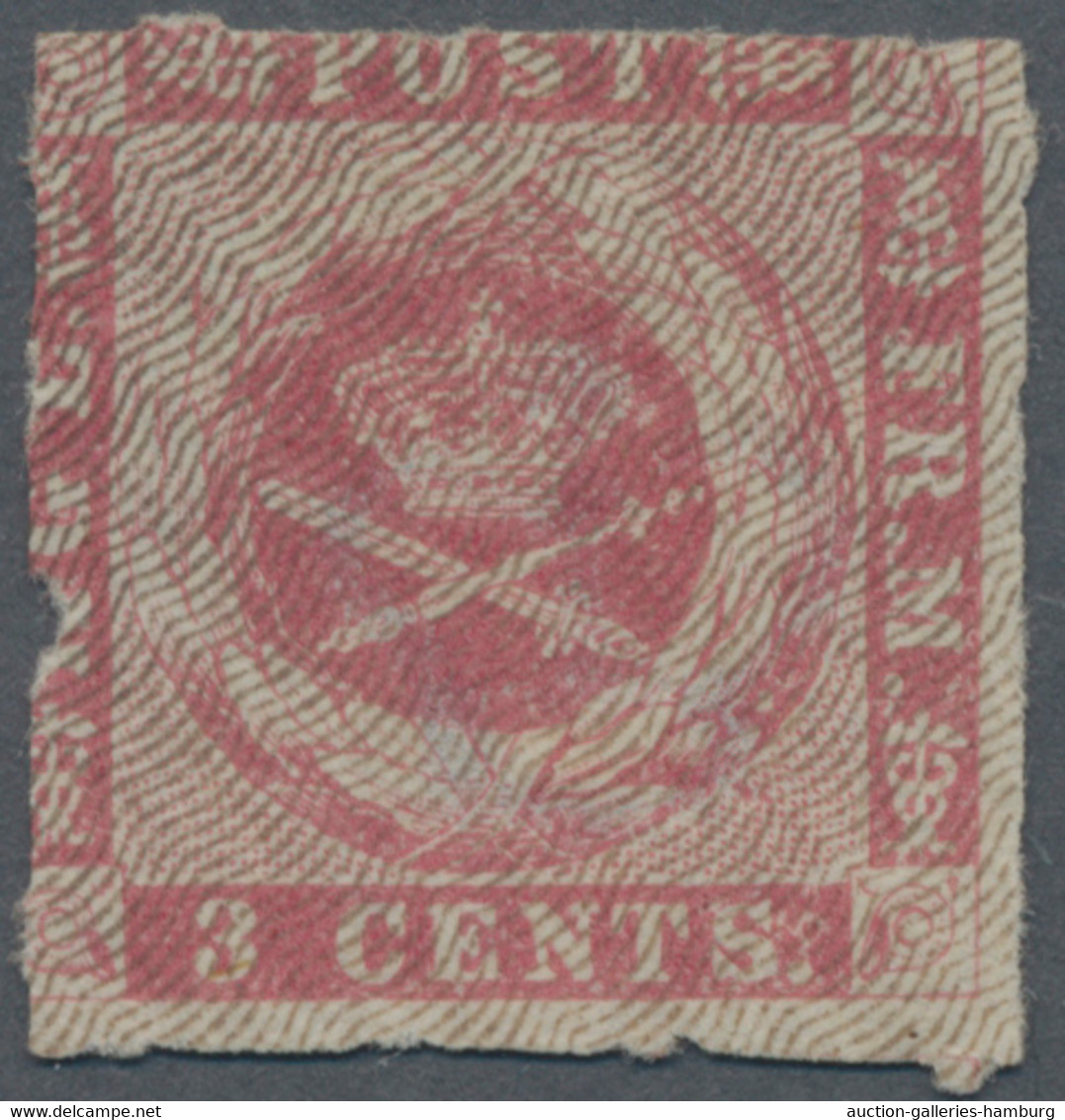 Dänisch-Westindien: 1866, 3c. Carmine-rose 'Burelage C' Private ROULETTED, Unuse - Denmark (West Indies)