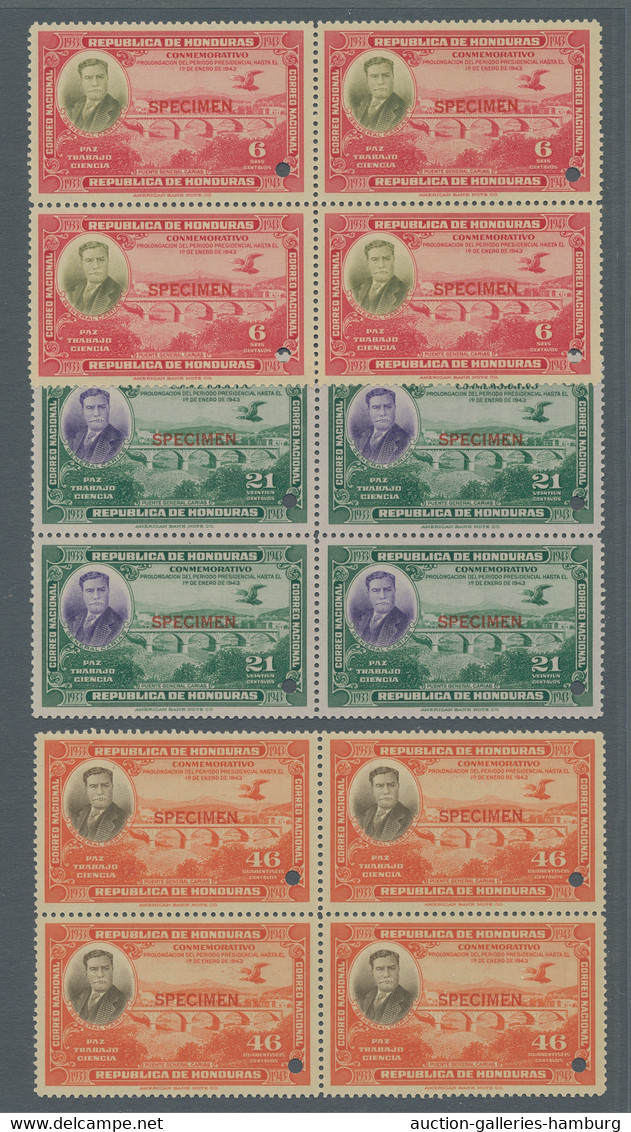 Honduras: 1937, Commemorative Issue For President Carias In Blocks Of 4 With Red - Honduras