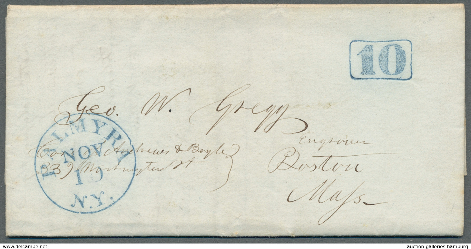 United States Of America: 1846, Brief Mit Blauen K1 Stempel "Palmyra Nach St. Lo - …-1845 Prephilately