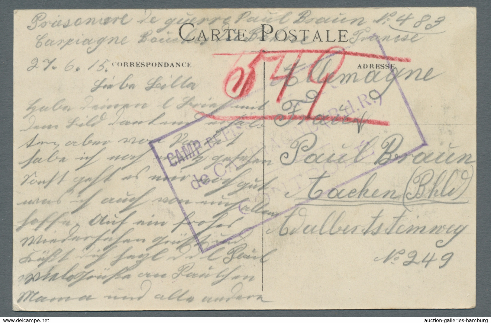 Kriegsgefangenen-Lagerpost: FRANKREICH; 1915 Bzw. 1916-CAMP CARPIAGNE (Bouches D - Other & Unclassified