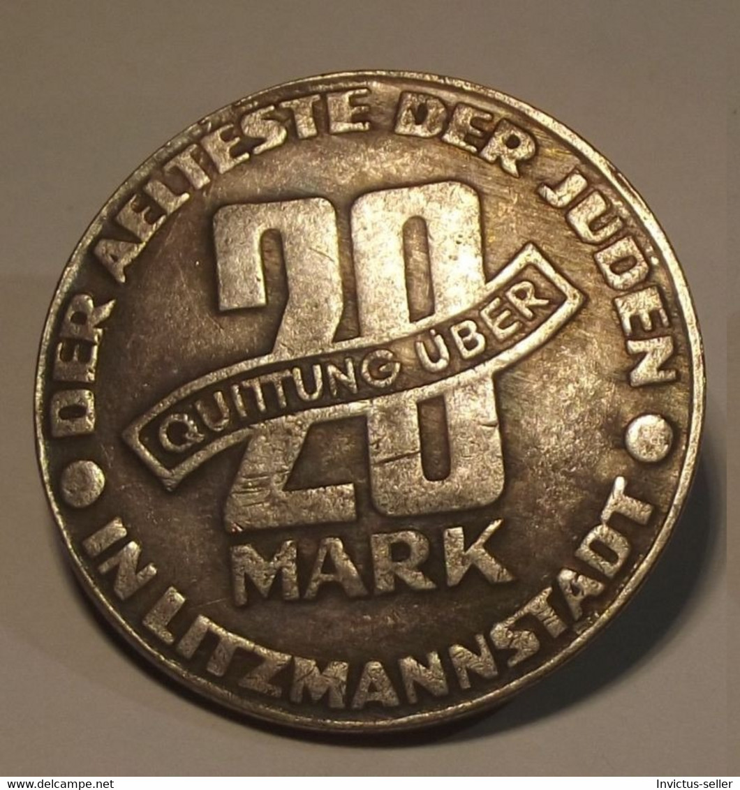 GETTO 20 MARK 1943 LITZMANNSTADT GERMAN COIN MONETA GHETTO EBREI JUDE JUIFE Auschwitz JUDE EBREI GERMANY - Colecciones