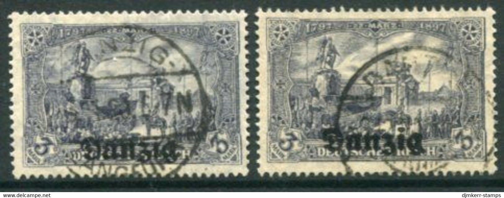 DANZIG 1920 (14. June) Overprint On 3 Mk. In Both Shades, Used. Michel 13a,b - Afgestempeld