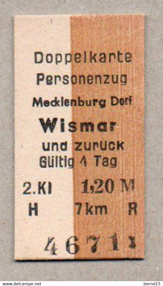 BRD - Pappfahrkarte  (Reichsbahn) -- Mecklenburg Dorf  - Wismar  (Doppelkarte Personenzug) - Europa