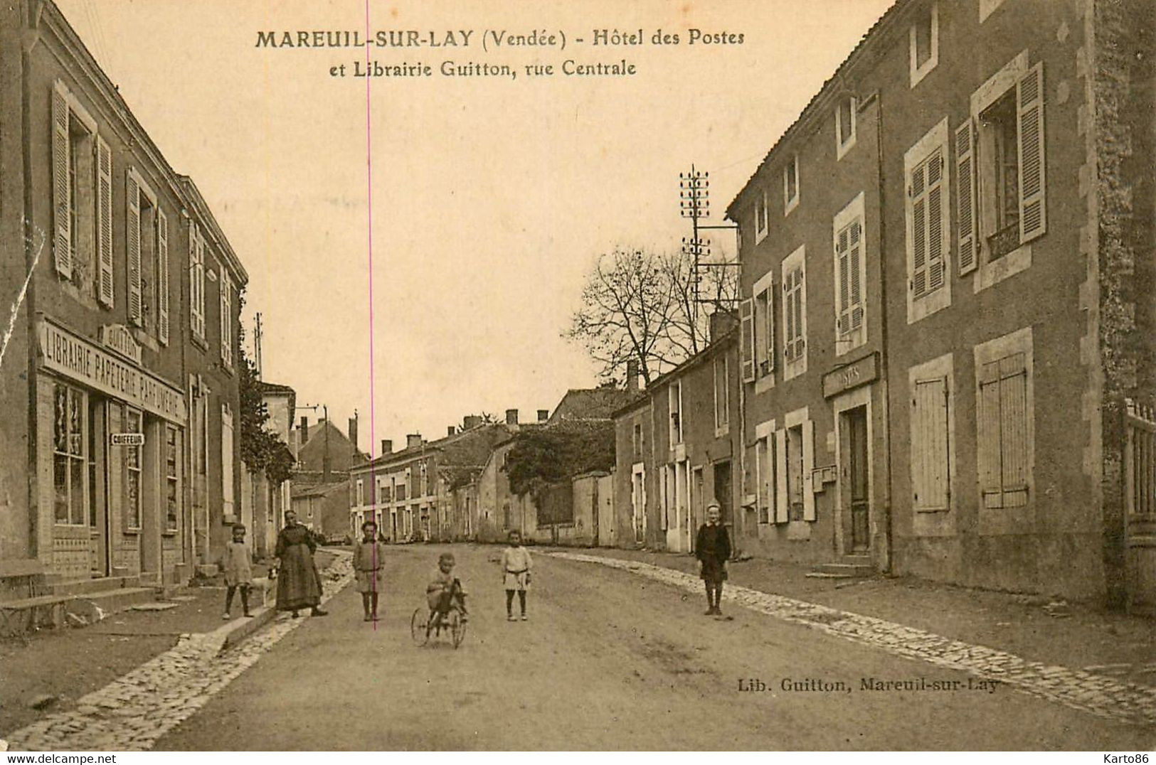 Mareuil Sur Lay Dissais * La Librairie GUITTON Et L'hôtel Des Postes , Rue Centrale * Papeterie Parfumerie Commerce - Mareuil Sur Lay Dissais