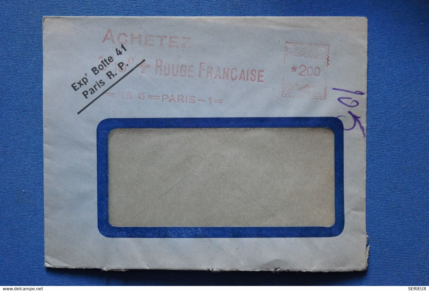 H2 FRANCE BELLE  LETRE A FENETRE 1960    CROIX ROUGE PARIS +AFFRANCH. INTERESSANT - Rode Kruis