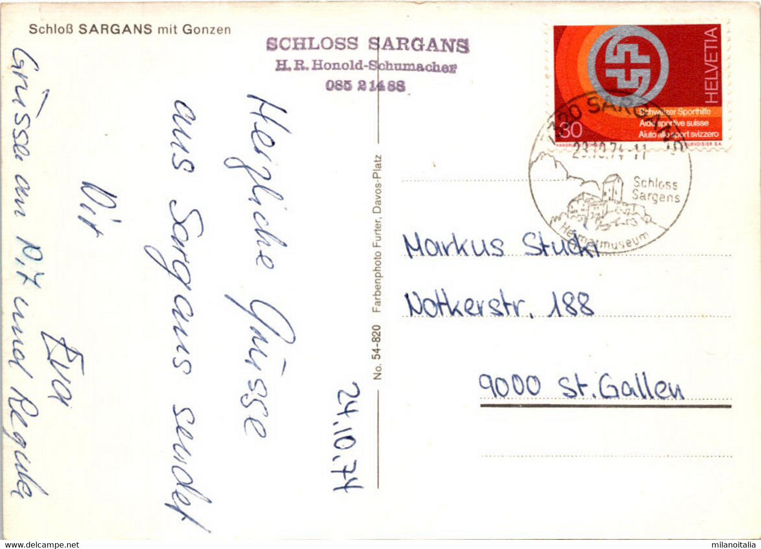 Schloß Sargans Mit Gonzen (54-820) * 28. 10. 1974 - Sargans