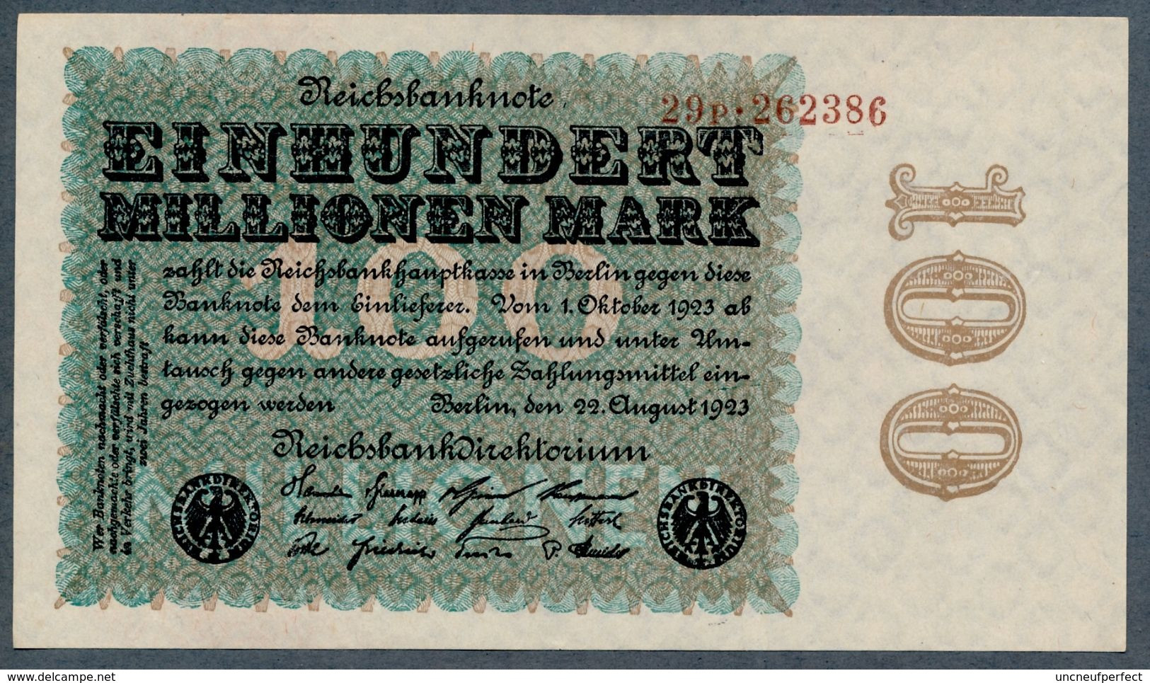 P107b Ro106j DEU-120h  100 Million Mark 1923  UNC NEUF - 100 Miljoen Mark