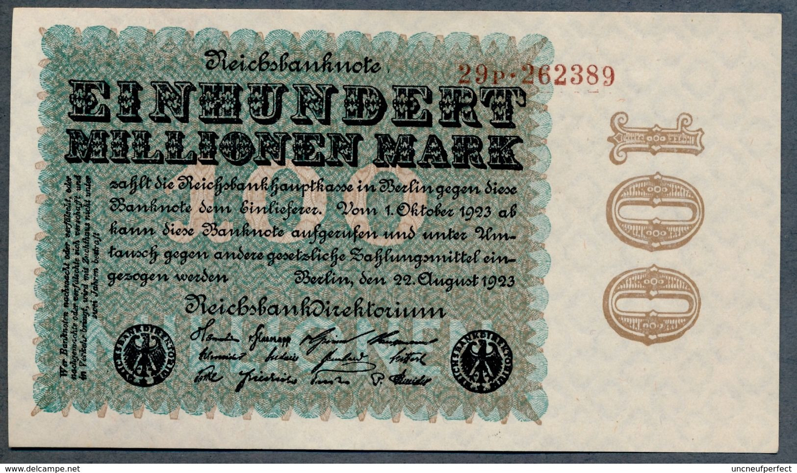 P107b Ro106j DEU-120h  100 Million Mark 1923  UNC NEUF - 100 Miljoen Mark