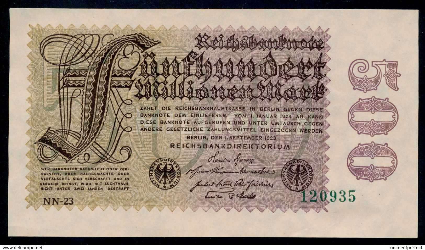 P110e Ro109f 500 Million Mark 01-09-1923. AUNC ,1 Plis De Liasse - 500 Millionen Mark