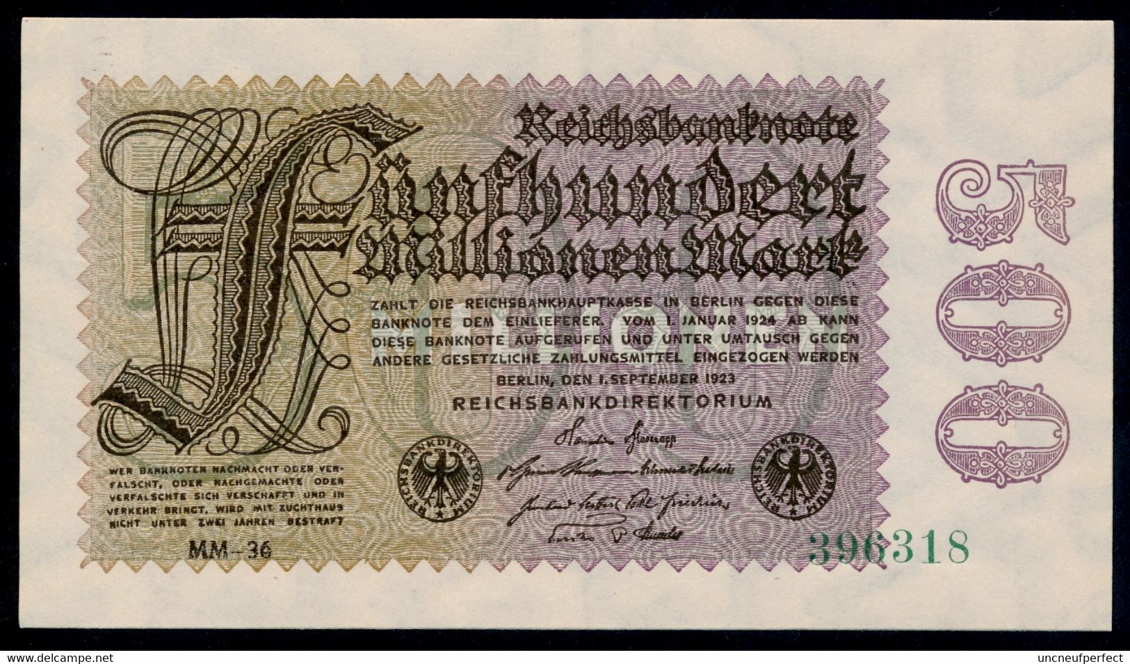 P110d Ro109d DEU-125h   500 Million Mark 01-09-1923. UNC NEUF!!! - 500 Millionen Mark