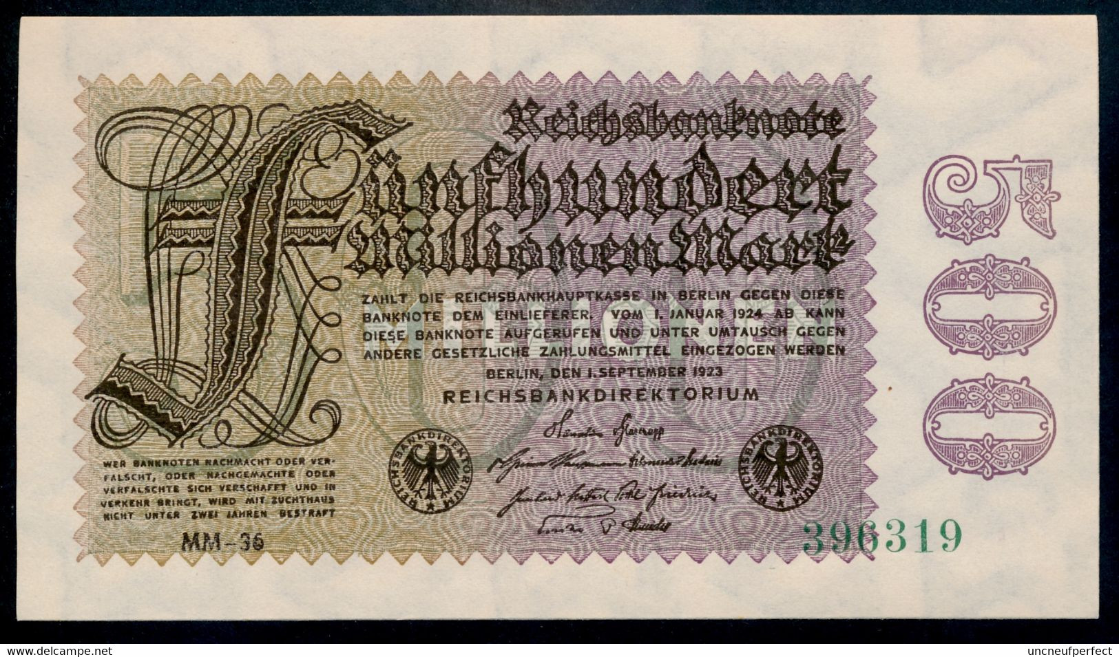 P110d Ro109d DEU-125h   500 Million Mark 01-09-1923. UNC NEUF!!! - 500 Miljoen Mark