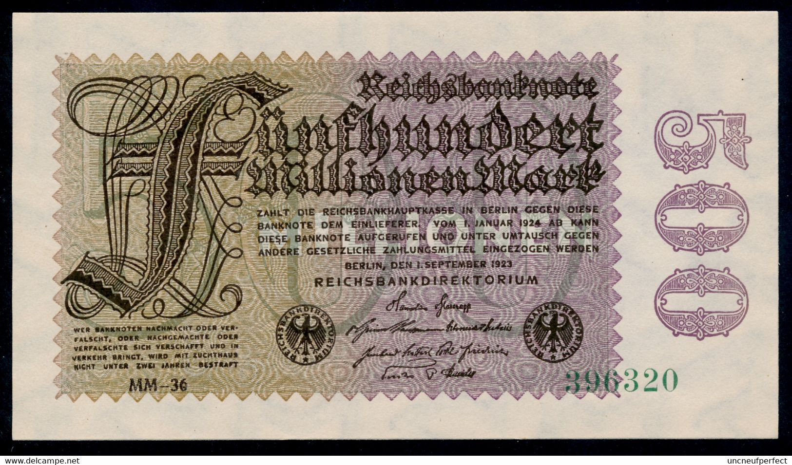 P110d Ro109d DEU-125h   500 Million Mark 01-09-1923. UNC NEUF!!! - 500 Miljoen Mark