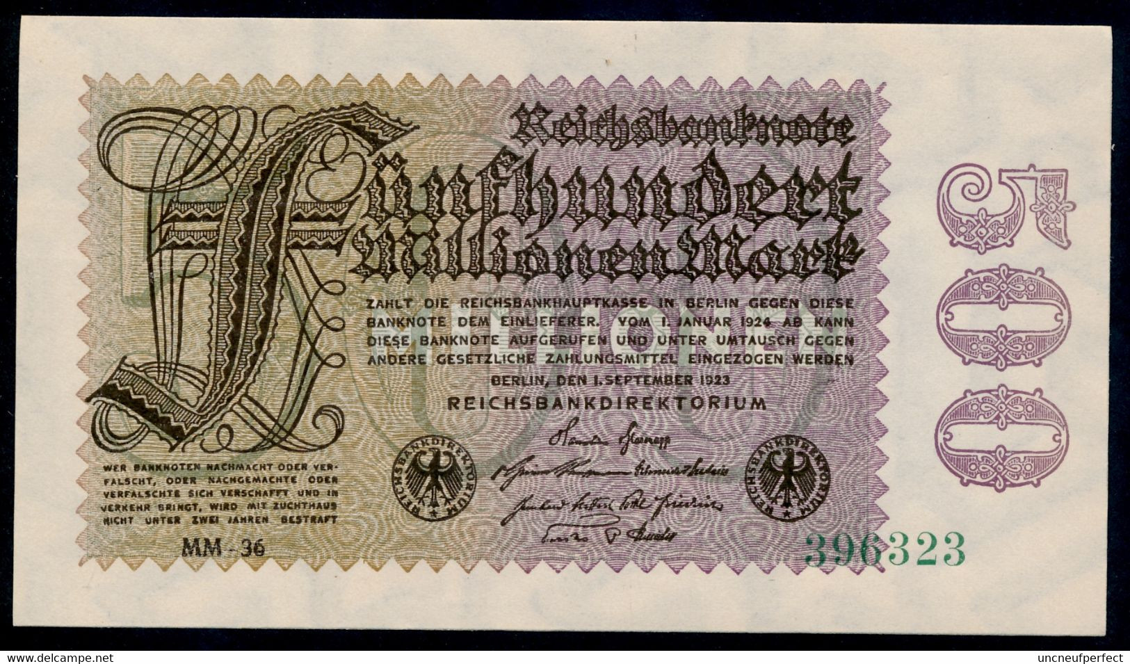 P110d Ro109d DEU-125h   500 Million Mark 01-09-1923. UNC NEUF!!! - 500 Millionen Mark