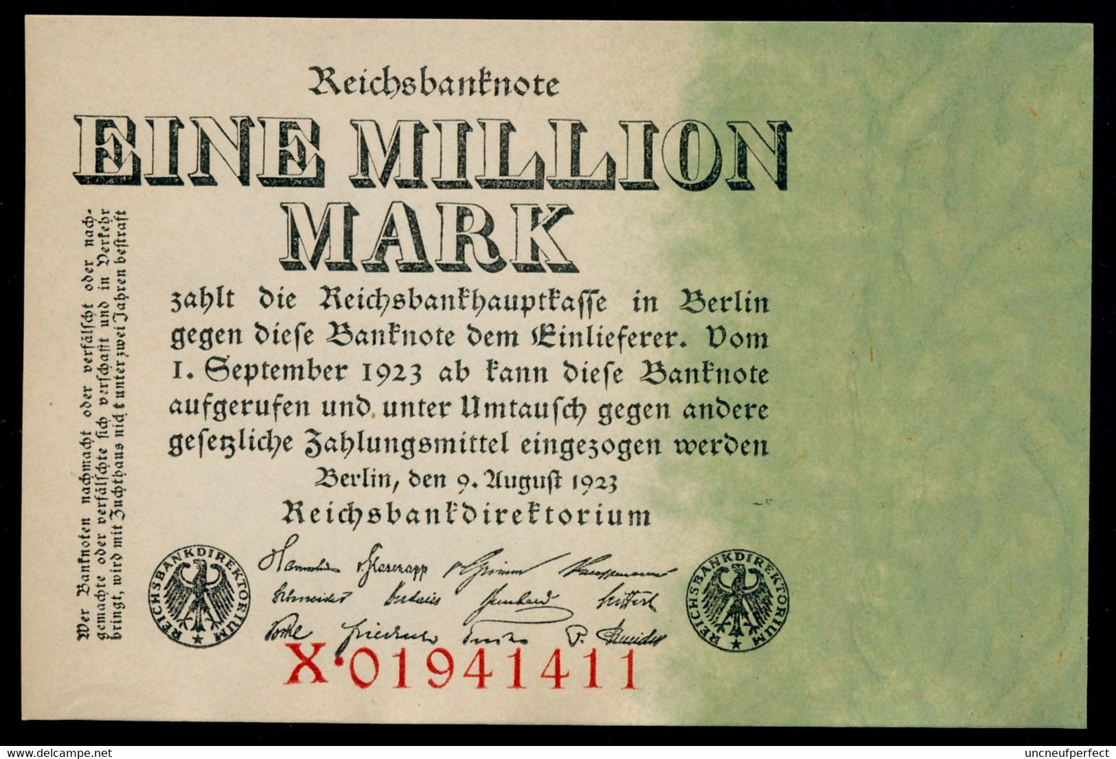 P101 Ro100 DEU-113. 1 Million Mark 1923 UNC NEUF - 1 Mio. Mark