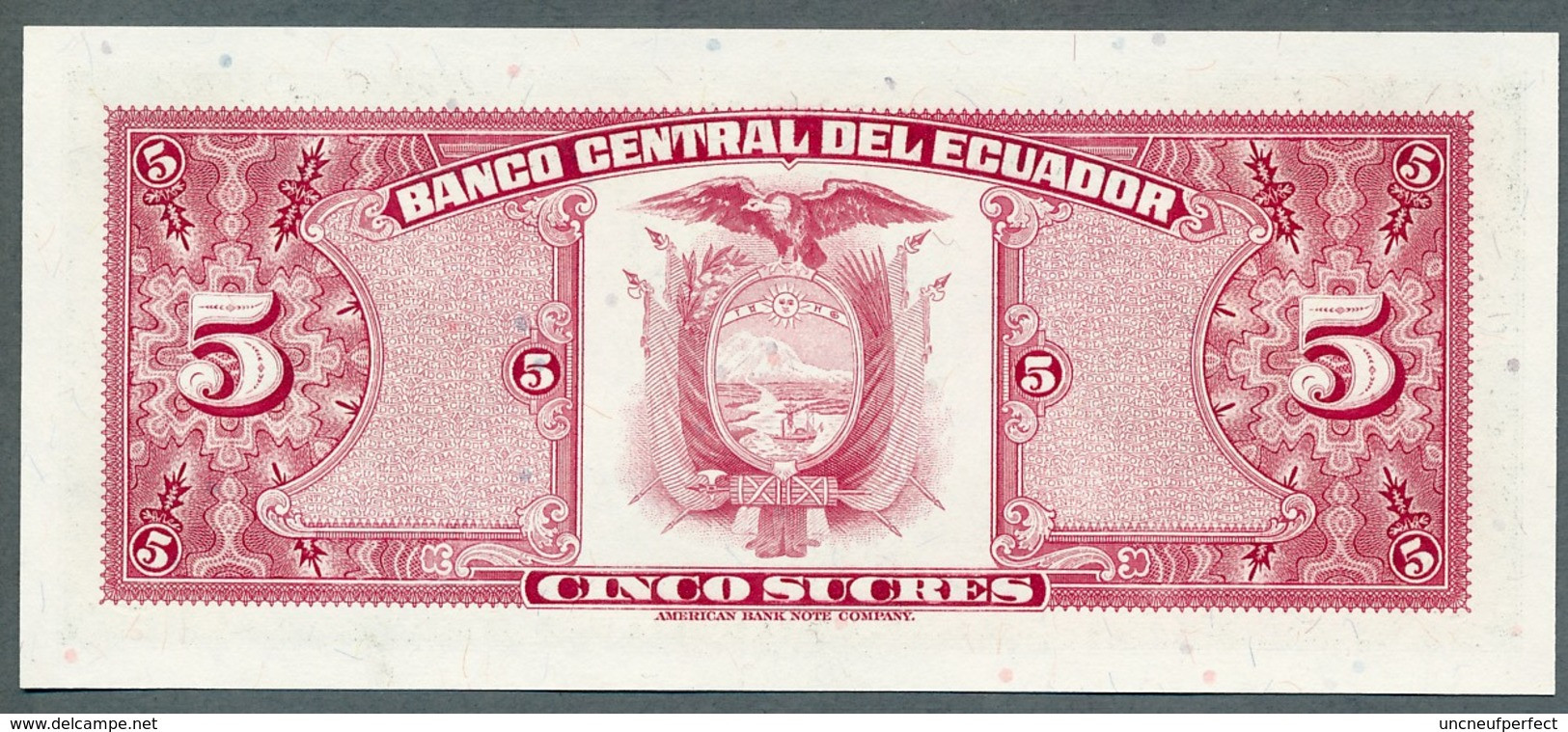 Pick 108a  - 5 Sucres - 1975 -  UNC  N° 00302229 Série HN Avec Accent - Equateur