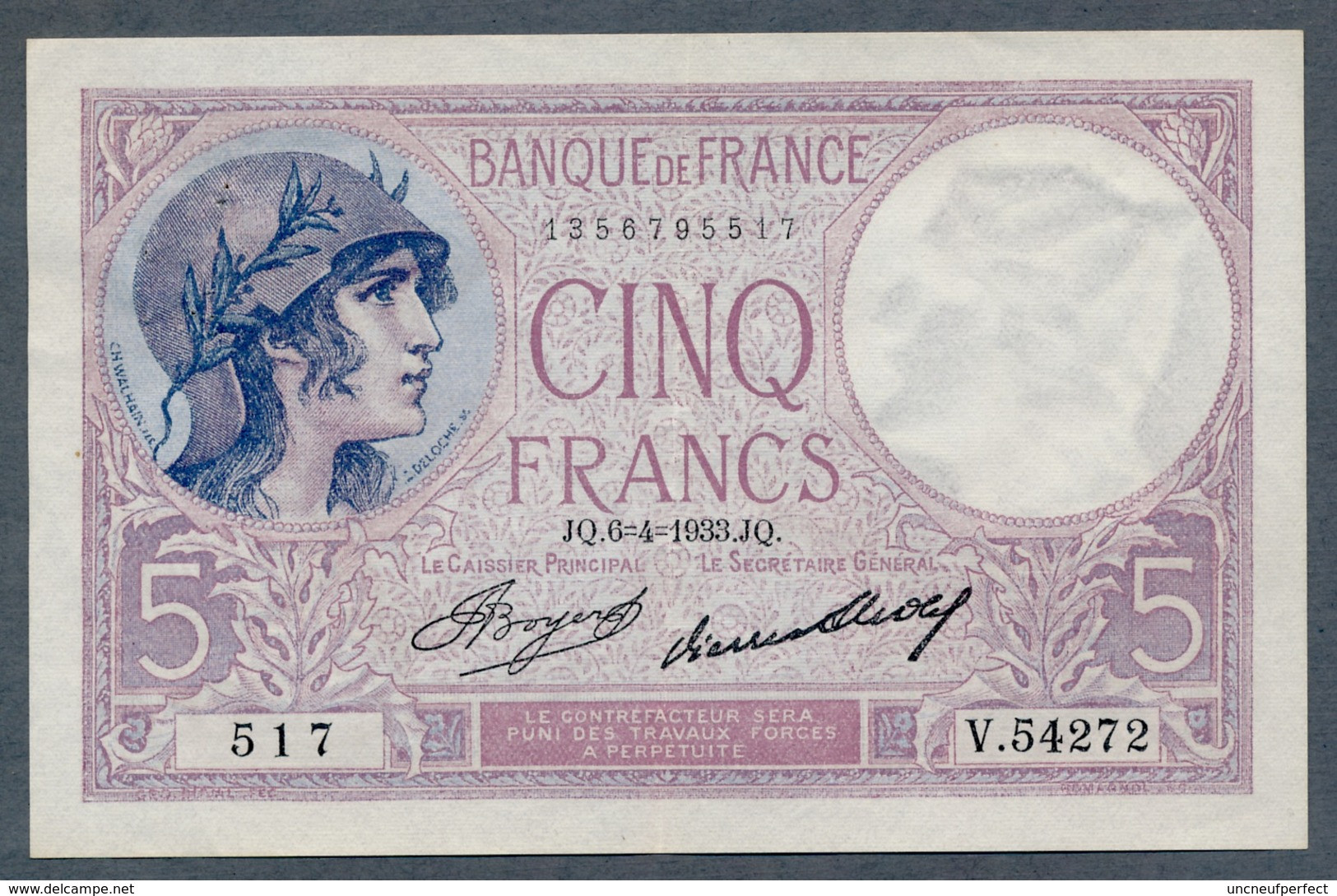 5 Francs 6.4.1933 SUP/SPL            Fay 03-17 - 5 F 1917-1940 ''Violet''