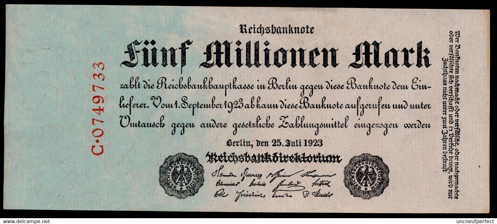 P95 Ro94 DEU-106. 5 Million Mark 1923 UNC NEUF - 5 Millionen Mark