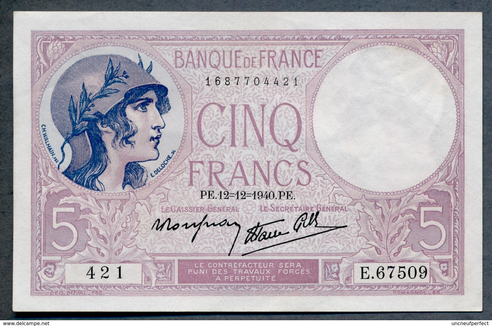 5 Francs 12.12.1940 SUP+   Fay04-17 - 5 F 1917-1940 ''Violet''