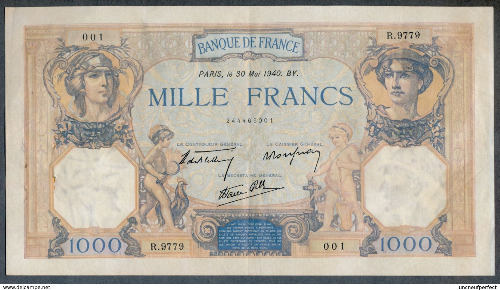 1000 Francs 30/05/1940 SUP+ !!! - 1 000 F 1927-1940 ''Cérès Et Mercure''