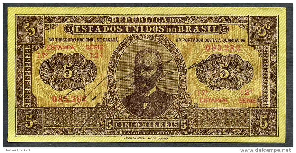 Brésil P 27  5 Mil Reis 1922  R 098  XF+  Série 12 N° 085,282 Très RARE !!! - Brésil