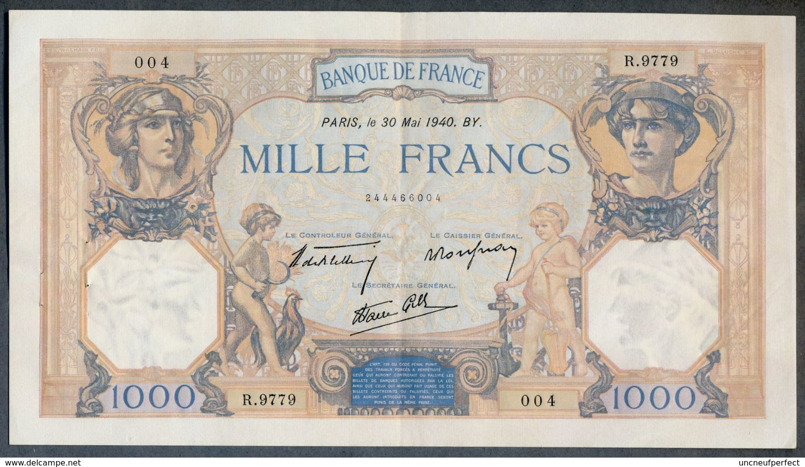 1000 Francs 30/05/1940 SUP+ !!! - 1 000 F 1927-1940 ''Cérès Et Mercure''