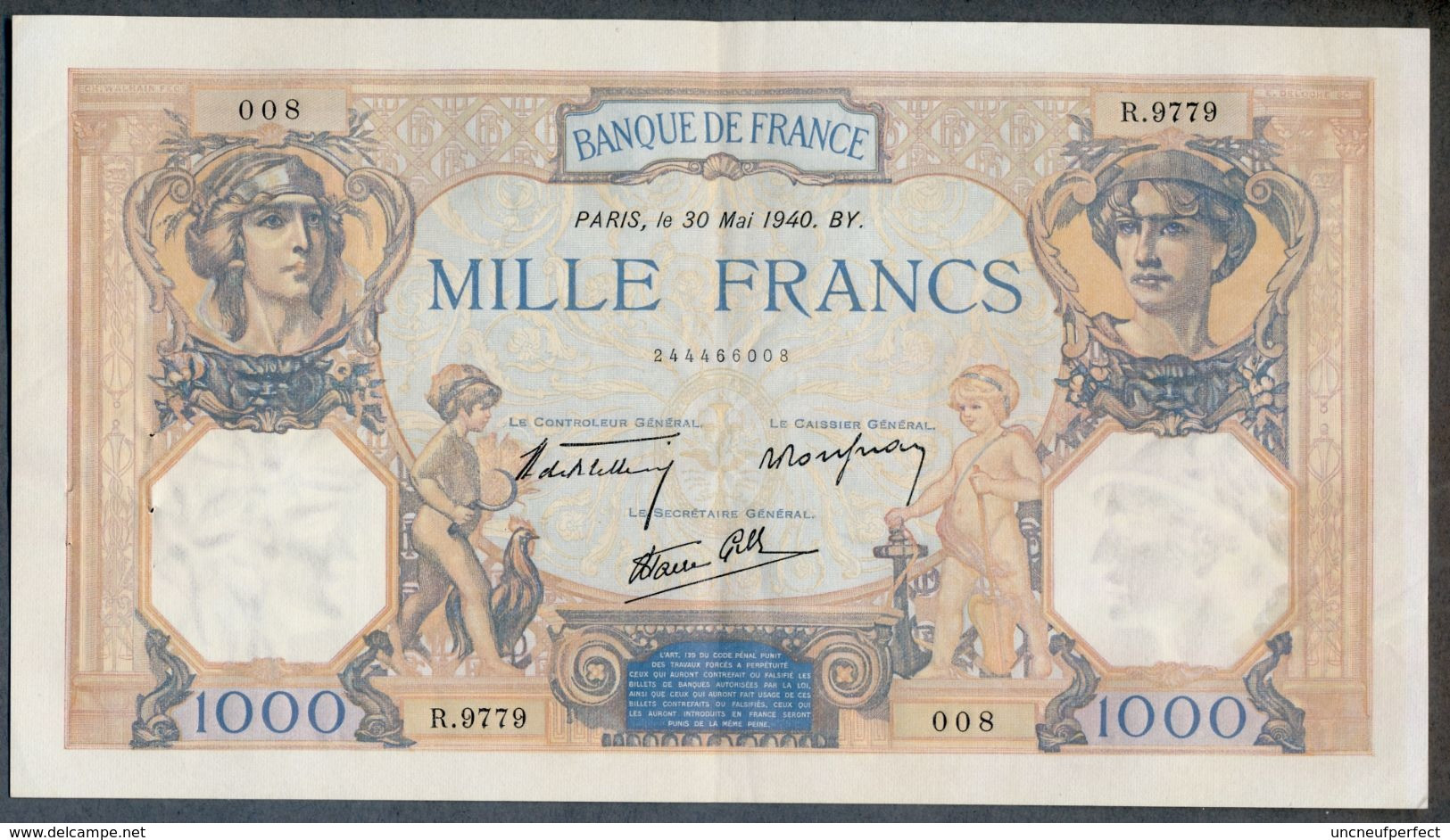 1000 Francs 30/05/1940 SUP+ !!! - 1 000 F 1927-1940 ''Cérès Et Mercure''