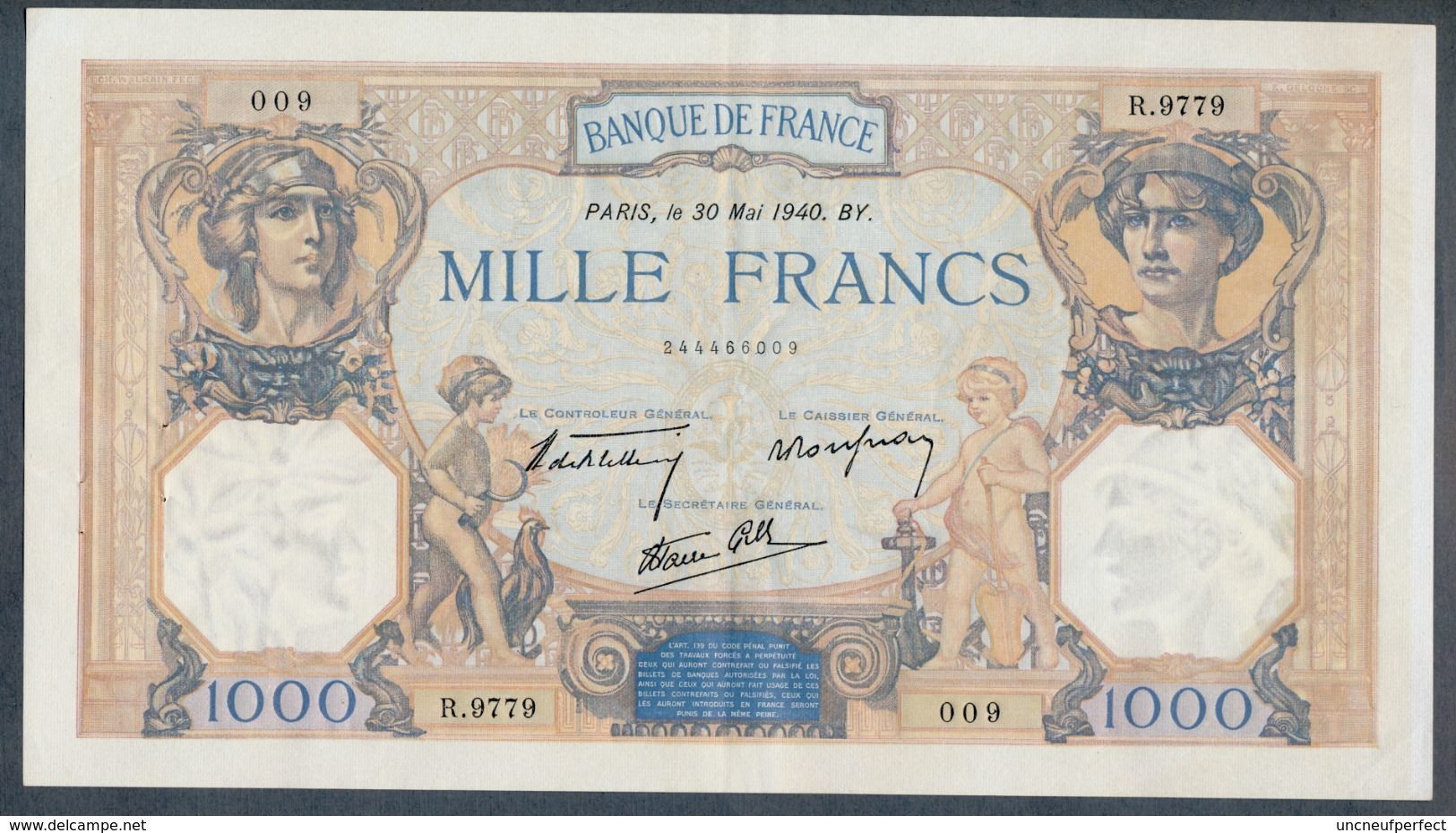 1000 Francs 30/05/1940 SUP+ !!! - 1 000 F 1927-1940 ''Cérès Et Mercure''