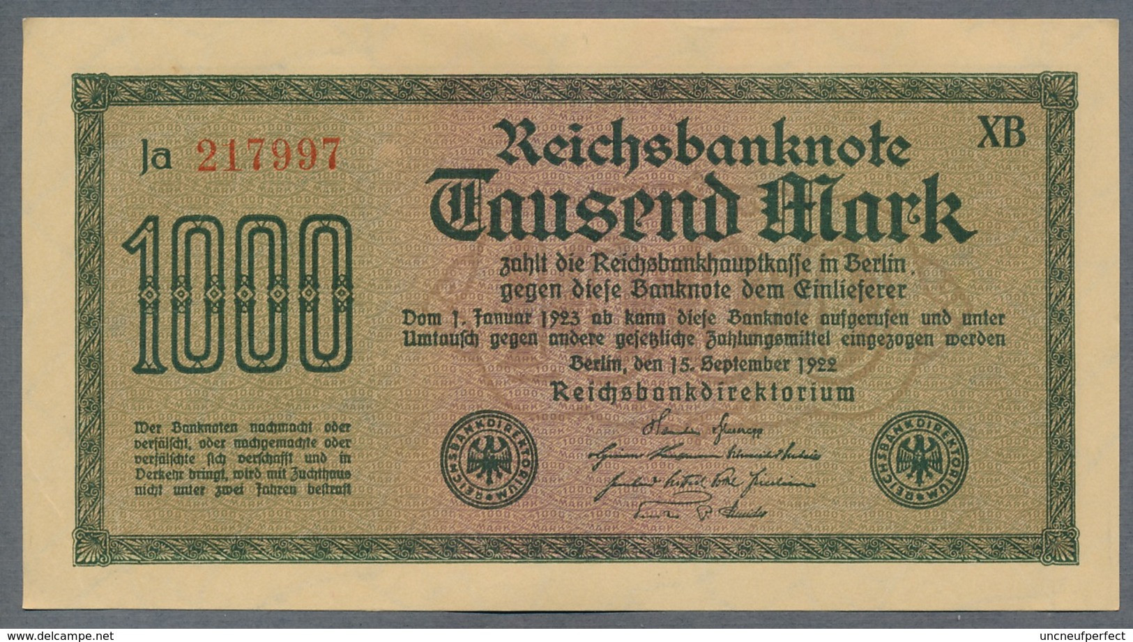 Pick76b Ro75d DEU-85  1000 Mark 1922 ** UNC NEUF - 1.000 Mark