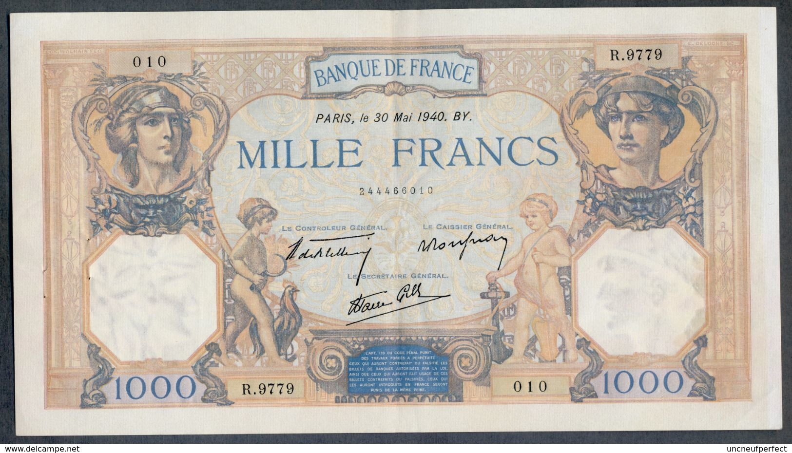 1000 Francs 30/05/1940 SUP+ !!! - 1 000 F 1927-1940 ''Cérès Et Mercure''