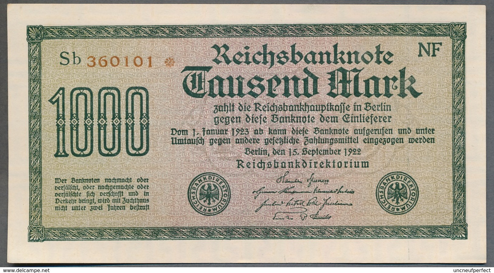 Pick76c Ro75i DEU-85f  1000 Mark 1922 ** UNC NEUF - 1.000 Mark