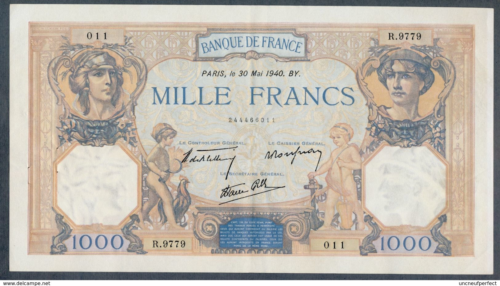 1000 Francs 30/05/1940 SUP+ !!! - 1 000 F 1927-1940 ''Cérès Et Mercure''