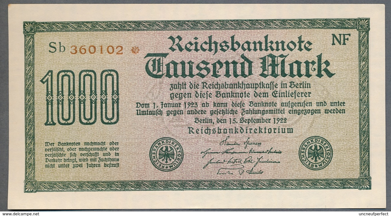 Pick76c Ro75i DEU-85f  1000 Mark 1922 ** UNC NEUF - 1000 Mark