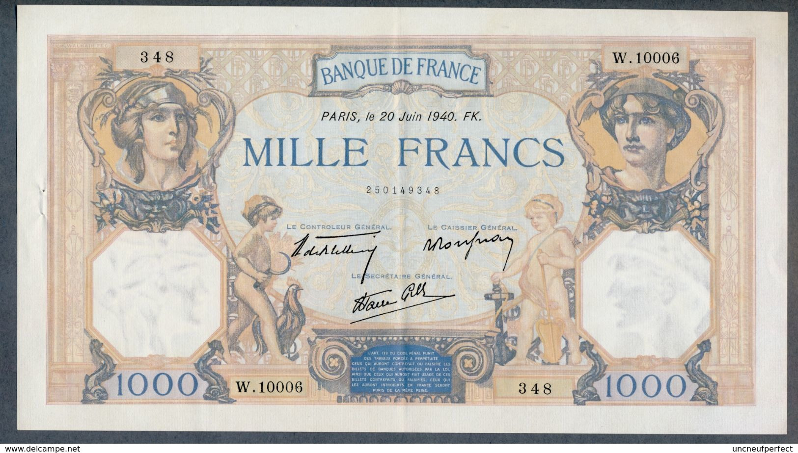 1000 Francs 20/06/1940 SPL- !!! - 1 000 F 1927-1940 ''Cérès Et Mercure''