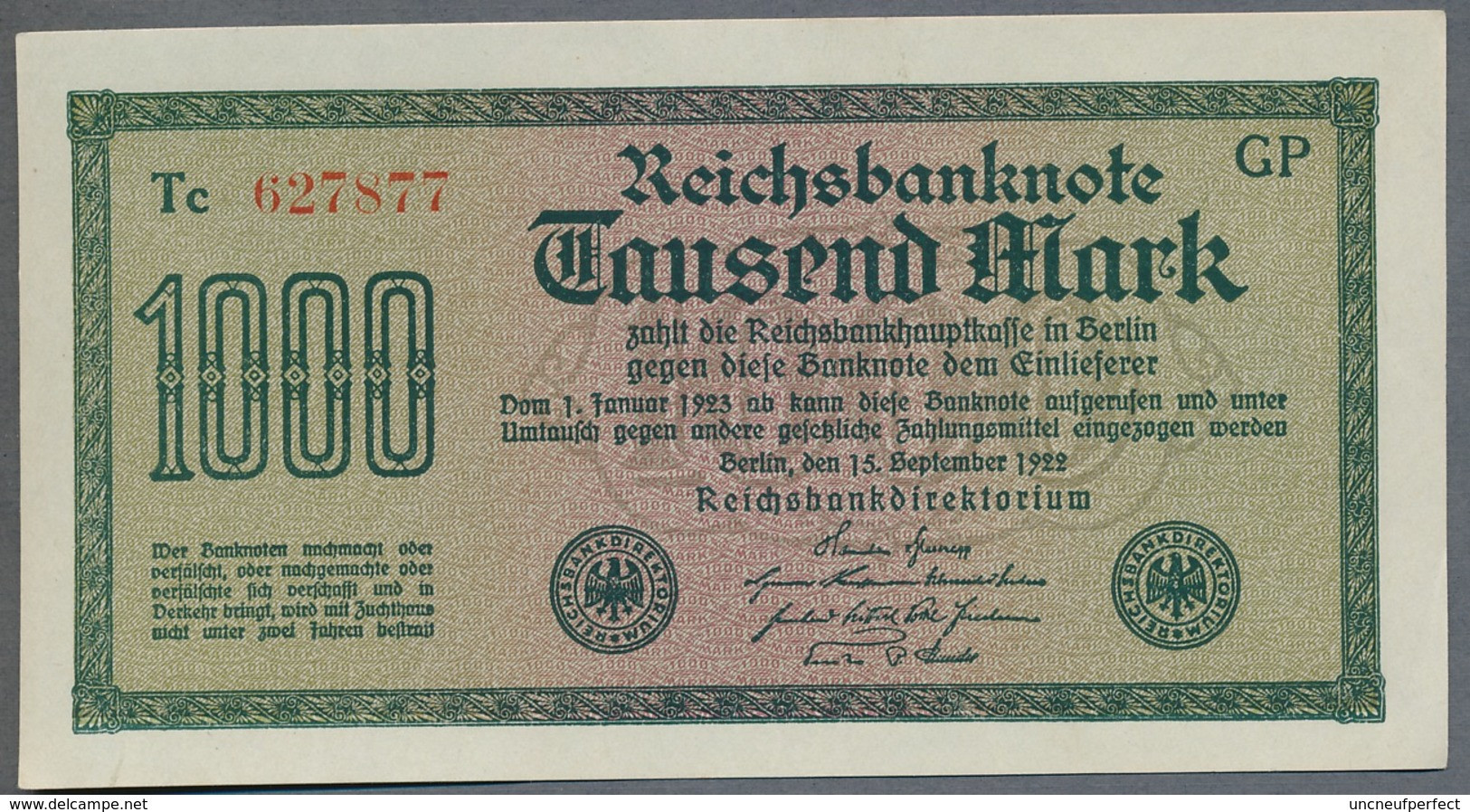 Pick76g Ro75q DEU-86d  1000 Mark 1922 ** UNC NEUF - 1.000 Mark