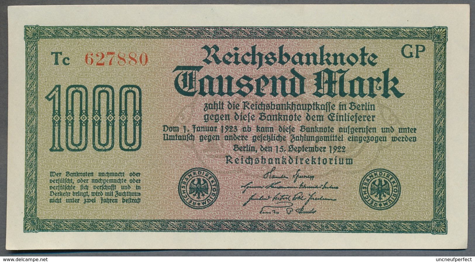 Pick76g Ro75q DEU-86d  1000 Mark 1922 ** UNC NEUF - 1.000 Mark